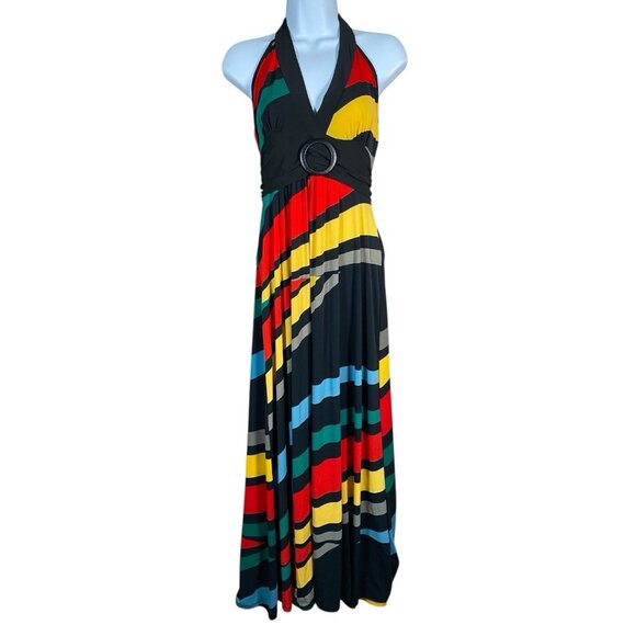 Wet Seal Dresses & Skirts - Vintage Y2K Wet Seal Maxi Dress Size L Retro Colorful Halter Tie Stretch V Neck